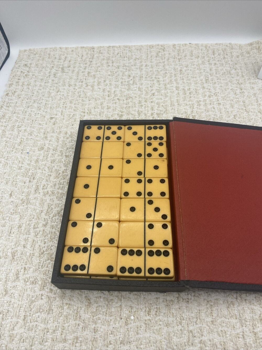 Vintage MCM Bakelite Dominoes Set 28 Tiles w/box
